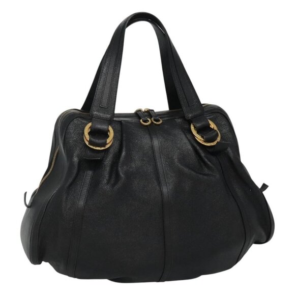 BVLGARI Chandra Tote Bag Leather Black Gold Auth yk17602